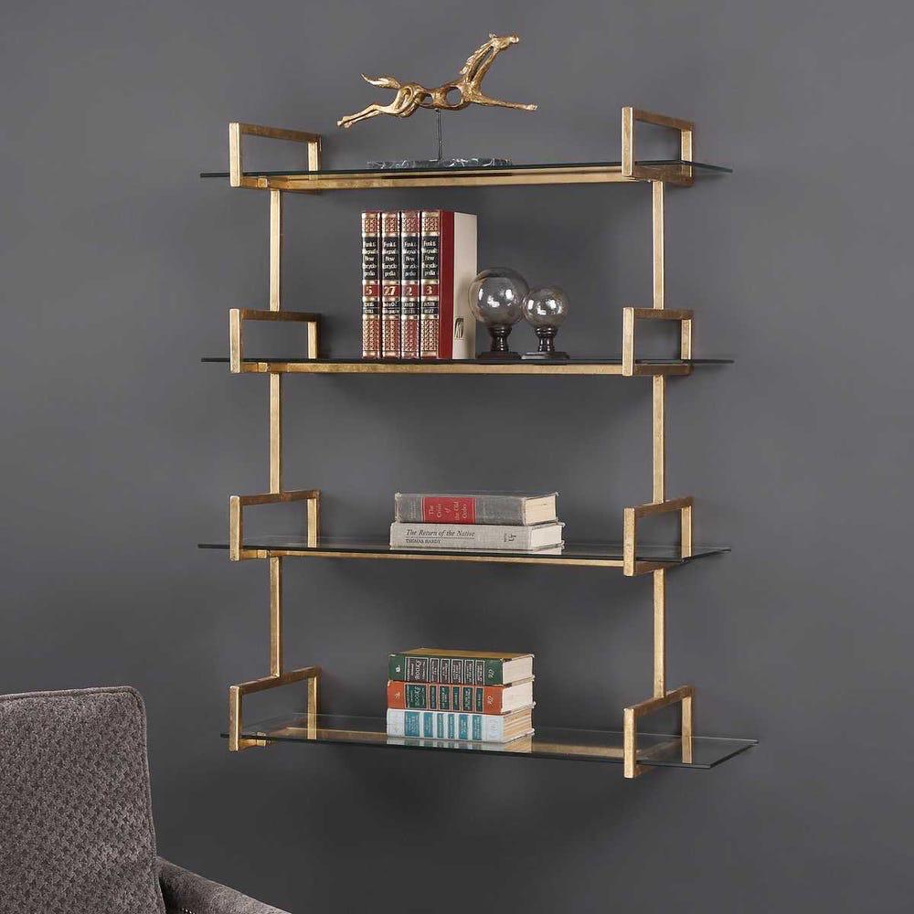 Auley Wall Shelf – Antique Gold & Glass