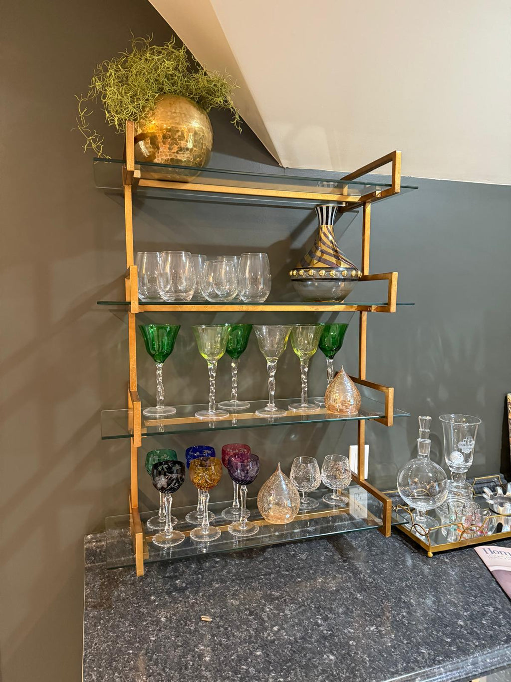 Auley Wall Shelf – Antique Gold & Glass