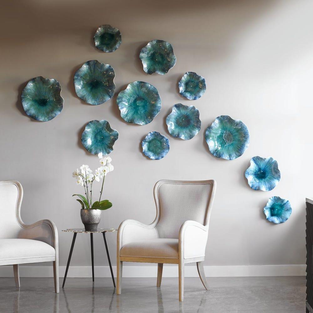 Abella Ceramic Indoor-Outdoor Wall Plates – Aqua (Set of 3)
