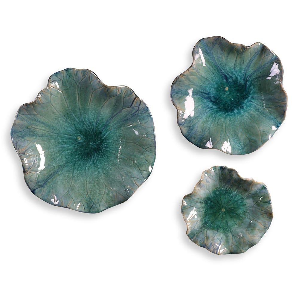 Abella Ceramic Indoor-Outdoor Wall Plates – Aqua (Set of 3)
