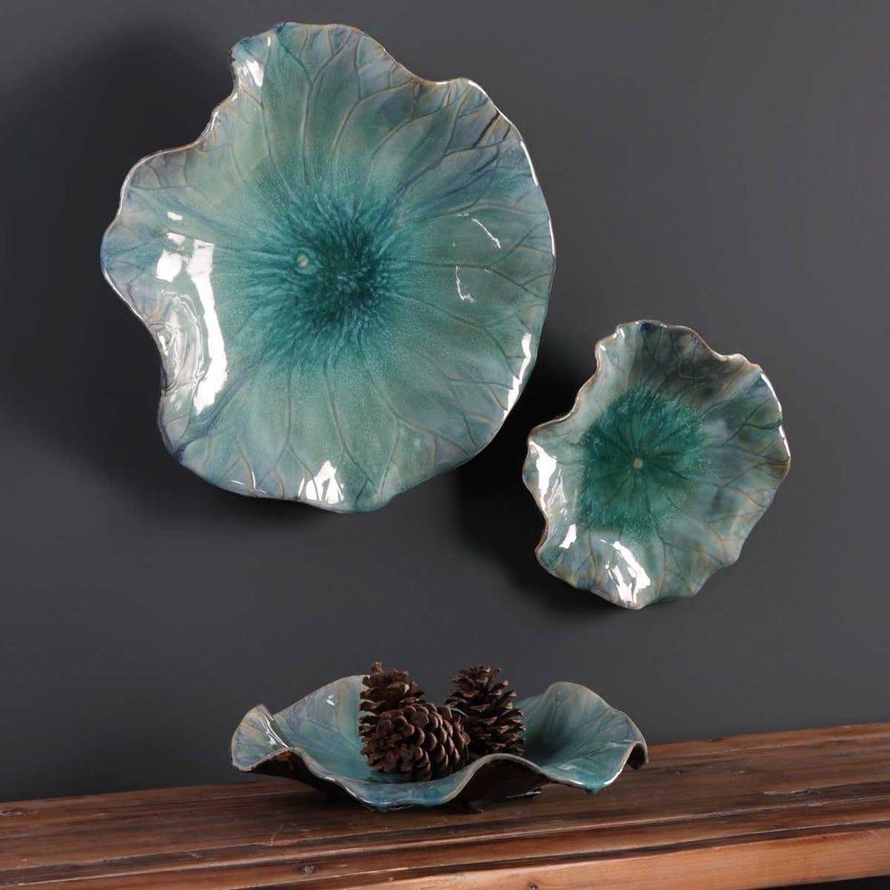 Abella Ceramic Indoor-Outdoor Wall Plates – Aqua (Set of 3)